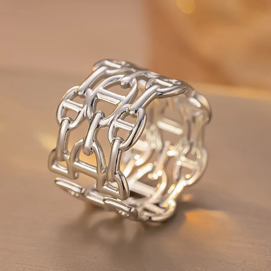 Geometric Titanium Steel Couple Ring K186 Steel Color Ring Open