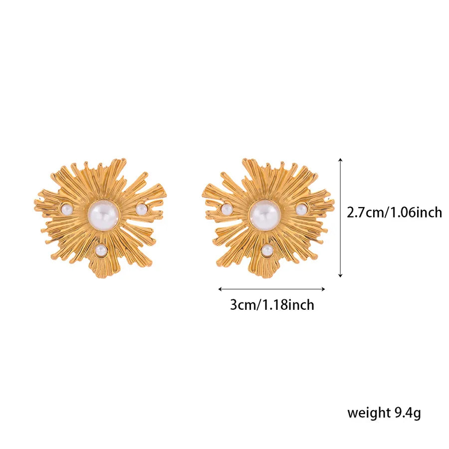 Titanium Steel Flower Stud Earrings for Women ER192–G