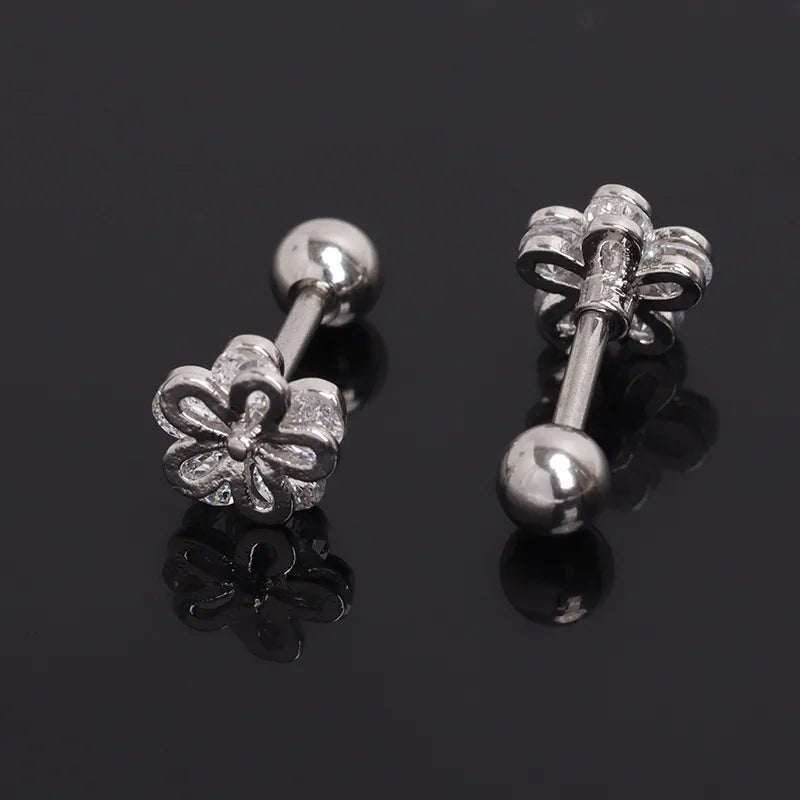 Boho Zircon Flower Stainless Steel Earrings