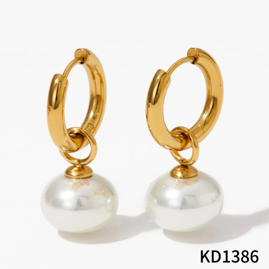 Heart-Shaped Pearl Pendant Earrings for Women Gold KD1386