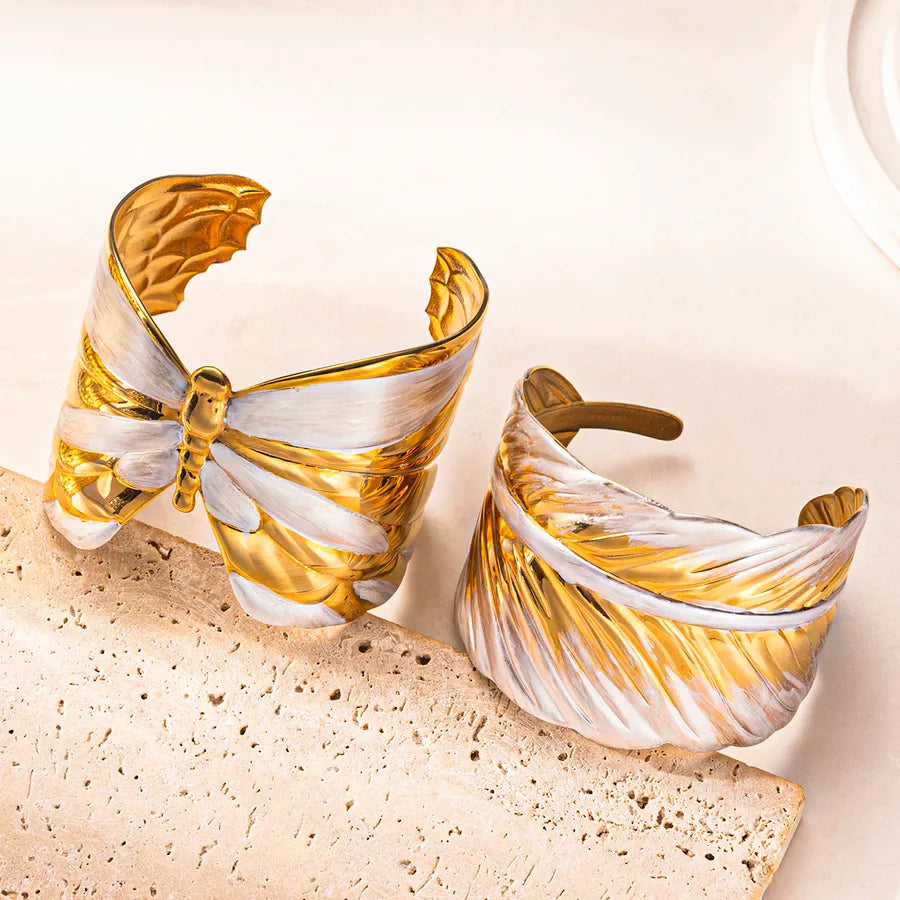 18K Gold Butterfly Leaf Bracelet for Women