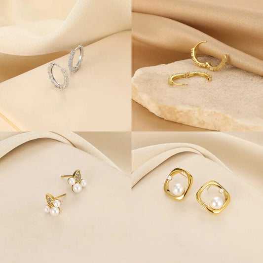 Retro Pearl Flower Stud Earrings