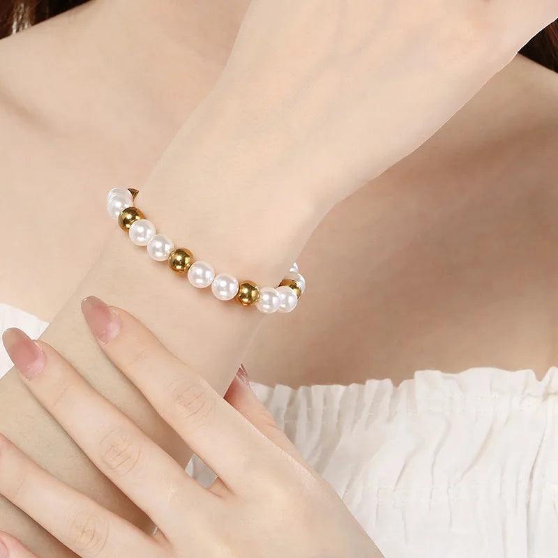Gold Beaded Stainless Steel Bracelet for Women