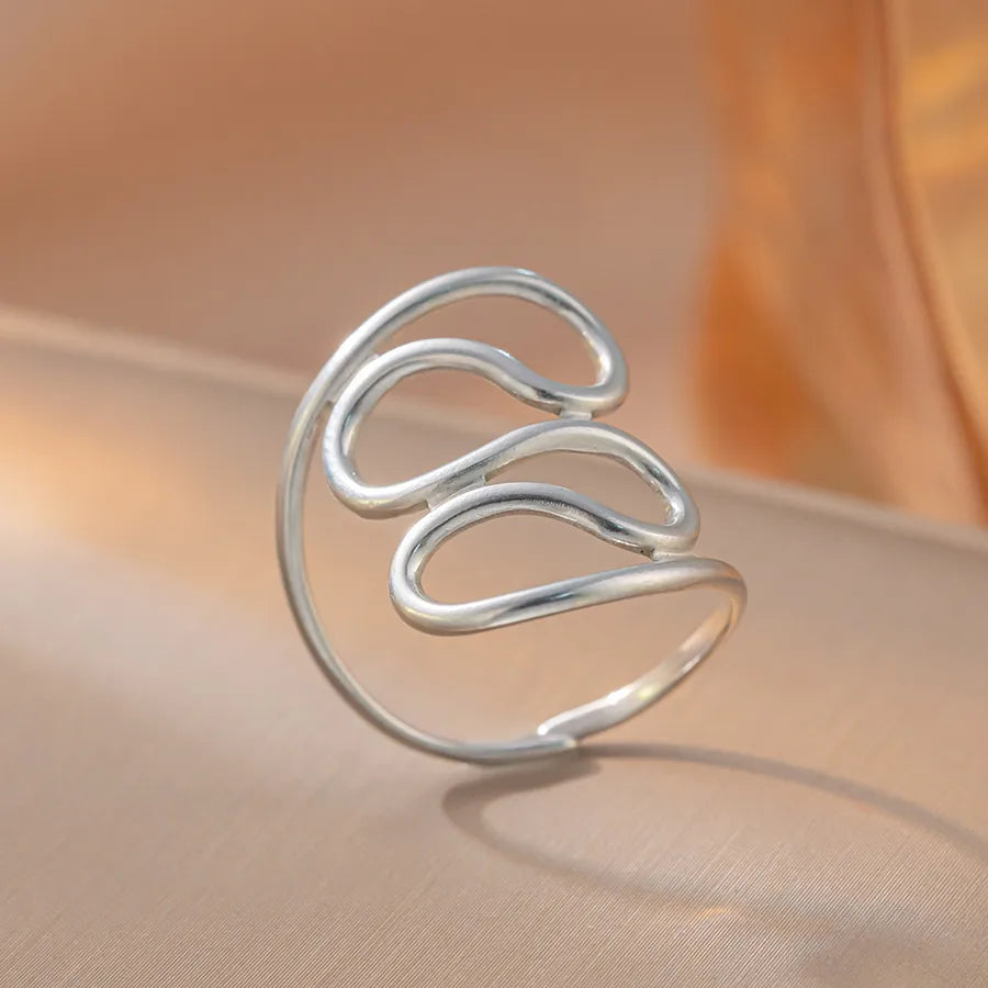 18K Gold Geometric Titanium Steel Open Ring K24 Steel Color Ring Adjustable