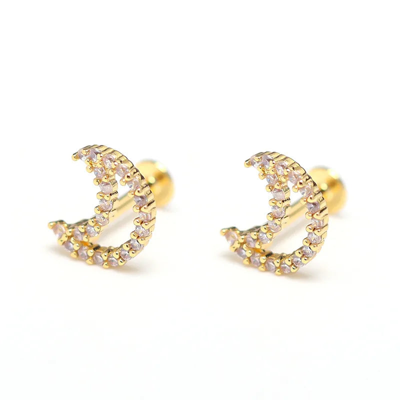 Moon Shaped Gold Stainless Steel Stud Earrings Gold (Single Price)