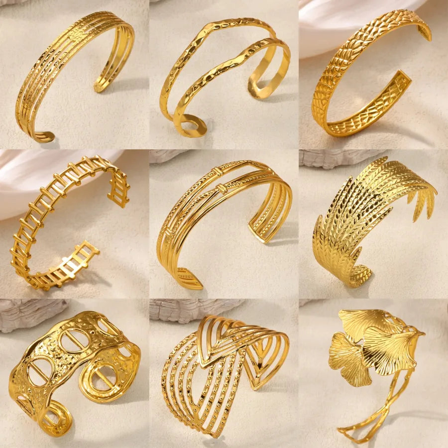 Gold Plated Geometric Wide Cuff Bracelet