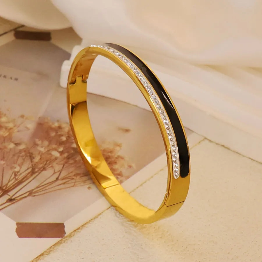 18K Gold Plated Zircon Hollow Stainless Steel Bracelet Average Size Gold Style 49