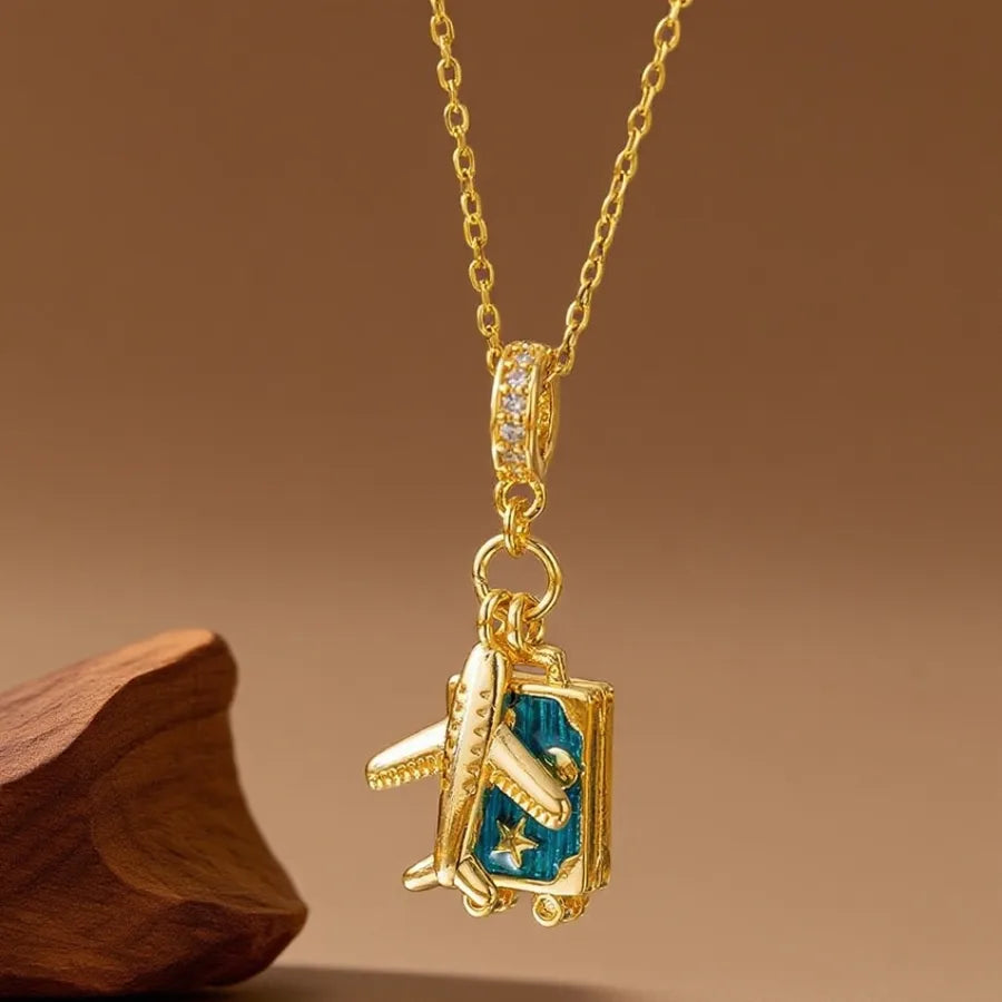 Geometric Titanium Steel Necklace for Women X08105 [Copper Pendant] Global Travel - Necklace - Gold