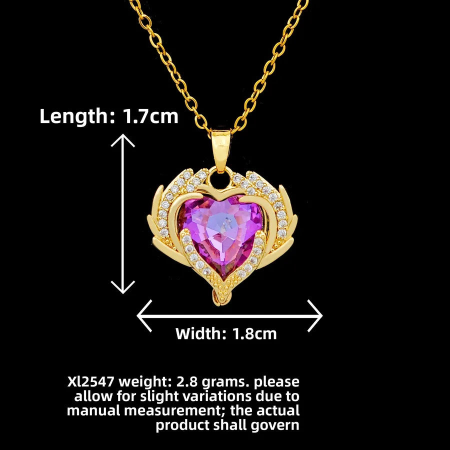 Butterfly & Whale Couple Pendant Necklace XL2547 Colorful Purple Heart Wings Necklace Gold