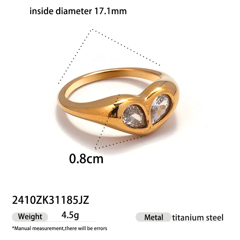 Open Heart Gold Titanium Steel Ring for Women 2410ZK31185JZ