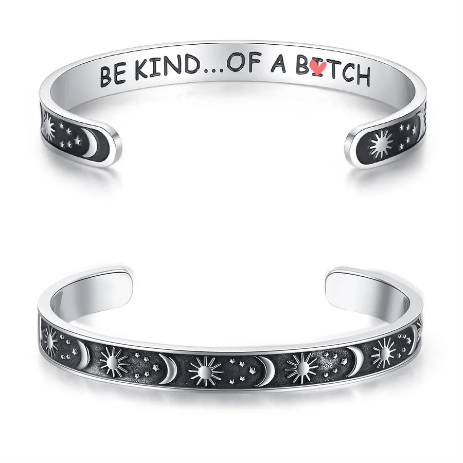 Retro Heart Stainless Steel Bangle 67- Sun & Moon - Be Kind of A_
