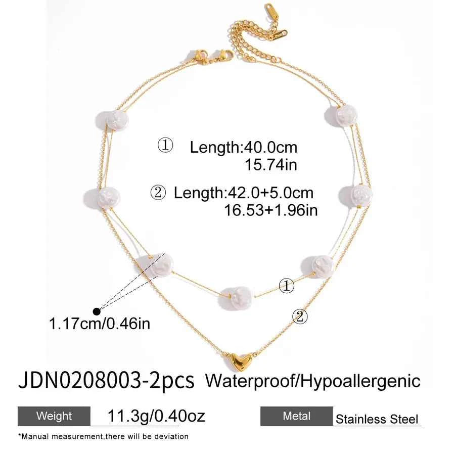 18K Gold Glass Pearl & Heart Pendant Necklace Set