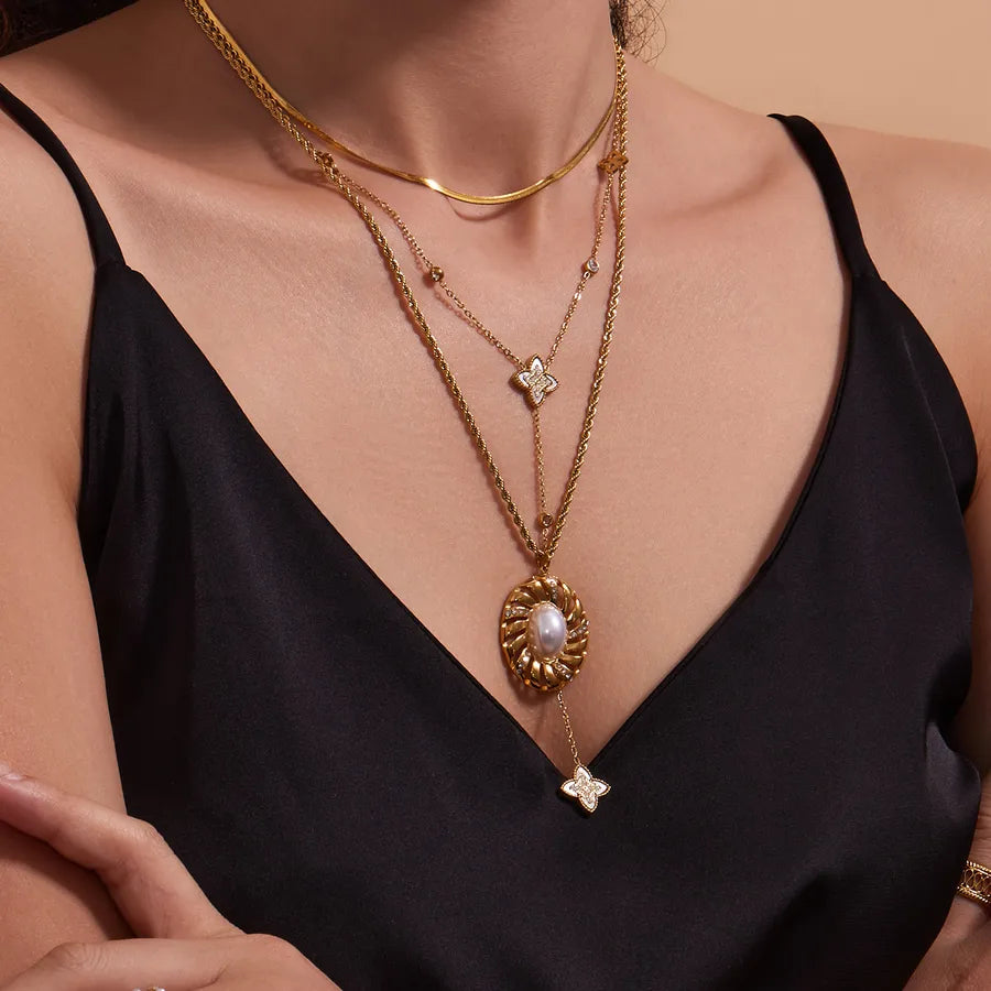 Gold Y Necklace with Zircon & Pearl Accents