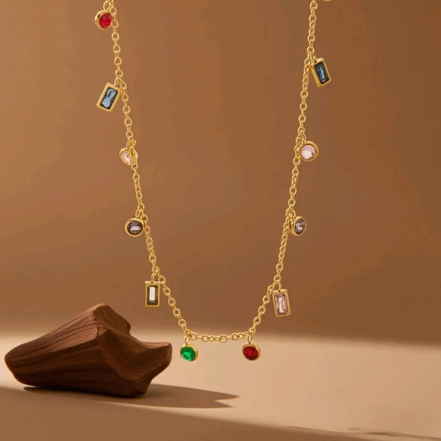 Titanium Steel Heart Pendant Necklace X06079-Colored Zircon-Necklace- Gold