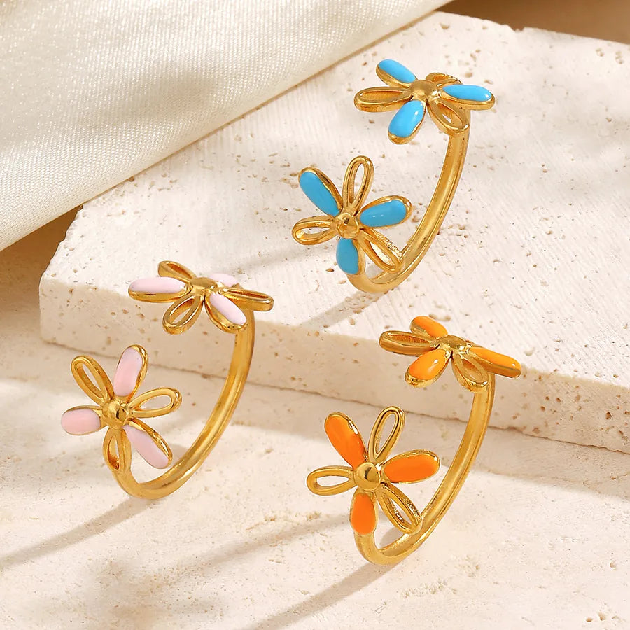 18K Gold Plated Colorful Flower Open Ring