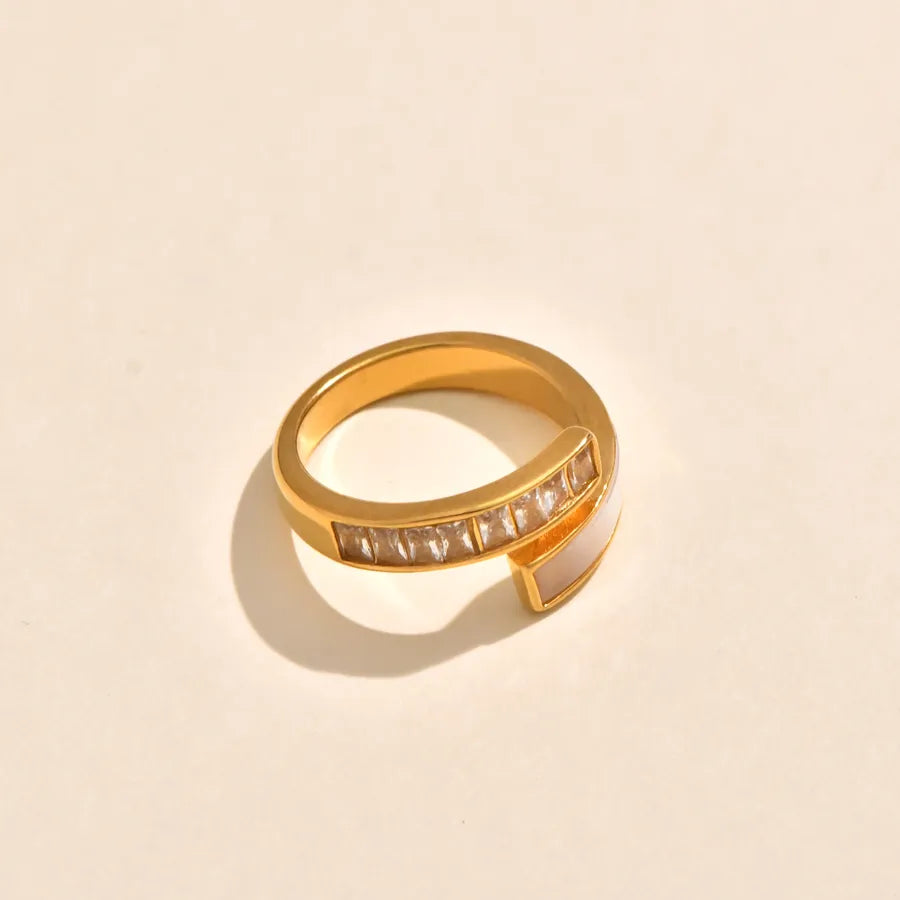 18K Gold Plated Shell & Zircon Open Ring Gold 2