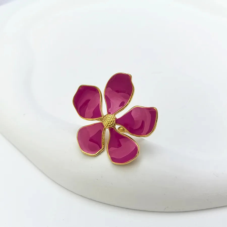 18K Gold Plated Adjustable Flower Ring Adjustable Opening Rose Red