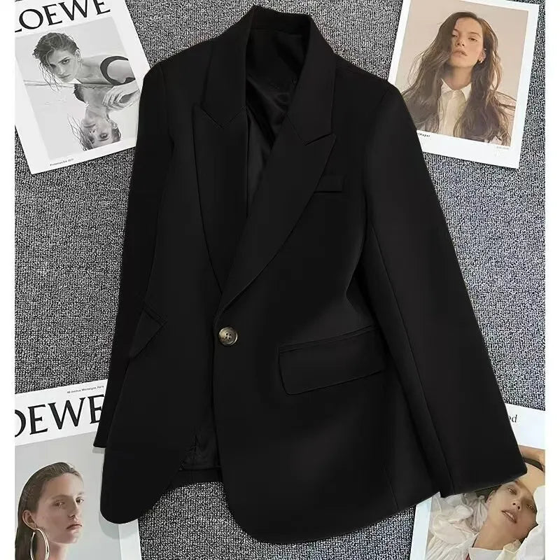 Deep Coffee Women's Single-Button Blazer Black