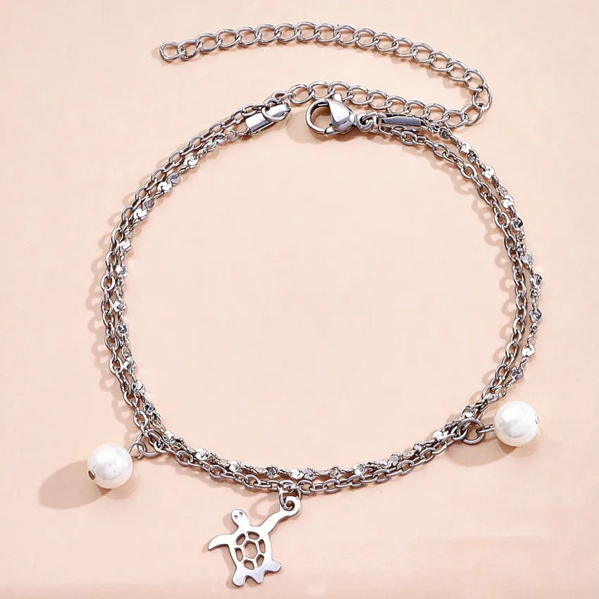 Silver Ocean Charm Layered Bracelet for Women