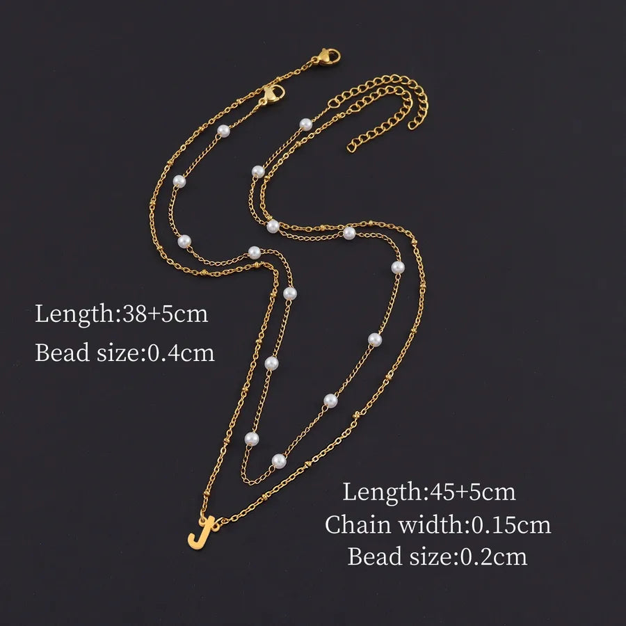 Minimalist Gold Initial Pendant Layered Necklace Gold j
