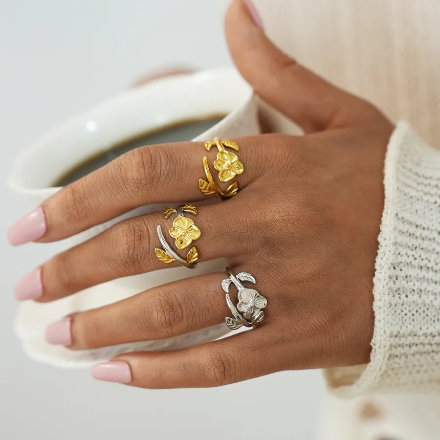 18K Gold Plated Flower Adjustable Ring