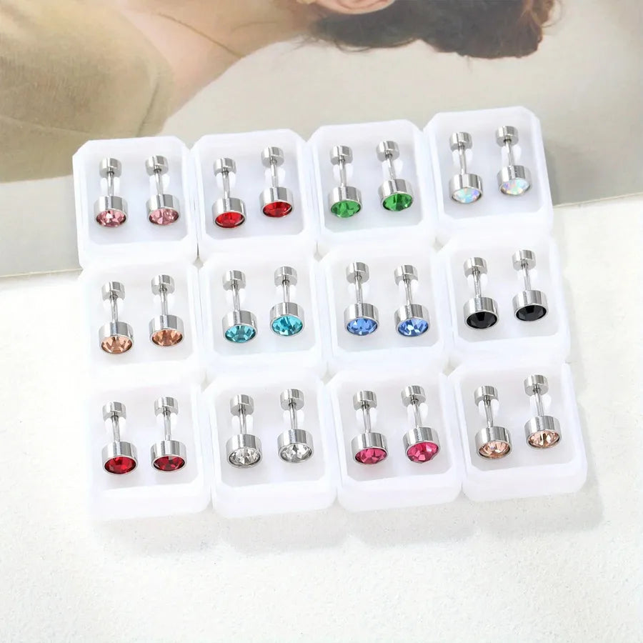 12 Pairs Gold & Silver Zirconia Stud Earrings Set