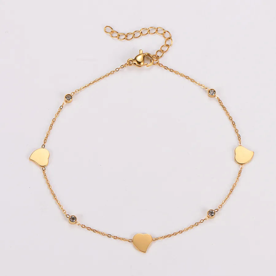 Gold Heart Anklet with Diamond Accent Gold Sharp Heart