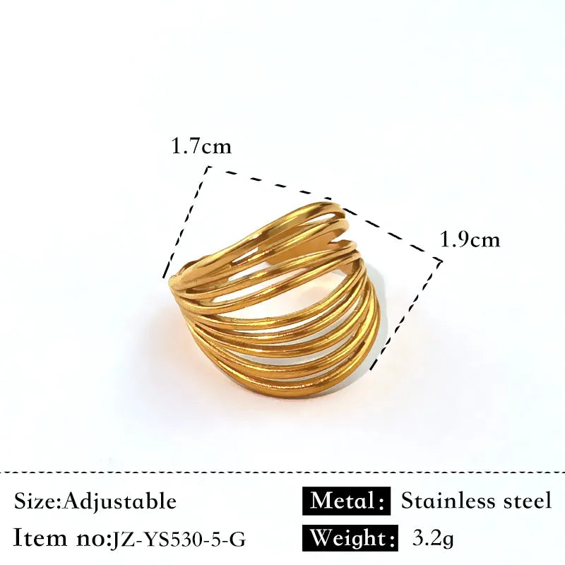 Unisex Gold & Silver Geometric Stainless Steel Ring Gold JZ-YS530-5