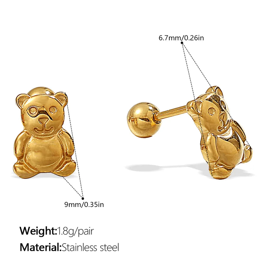 Gold Plated Stainless Steel Bear Earrings EH1213G Piercing Earrings
