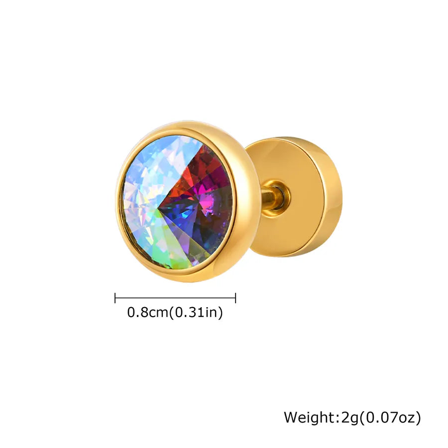 Unisex Stainless Steel Zircon Stud Earring Golden Iridescent Zirconia A Piece