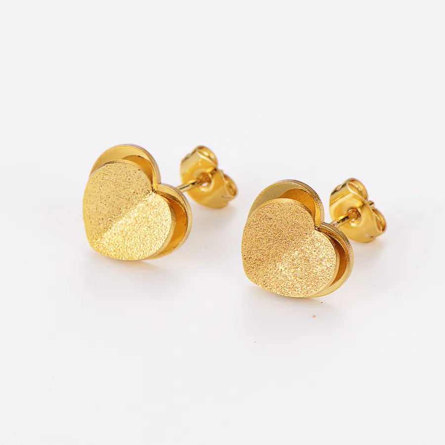 Gold Heart Stainless Steel Frosted Stud Earrings