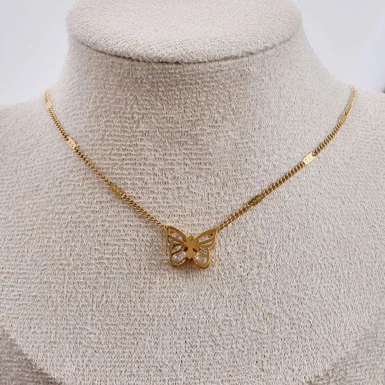 Gold Butterfly & Pearl Charm Pendant Necklace