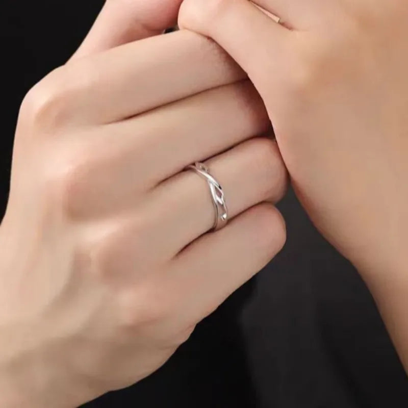 Sterling Silver Geometric Couple's Ring Adjustable Opening Men's