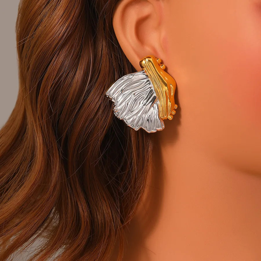 Gold Leaf Textured Stainless Steel Earrings