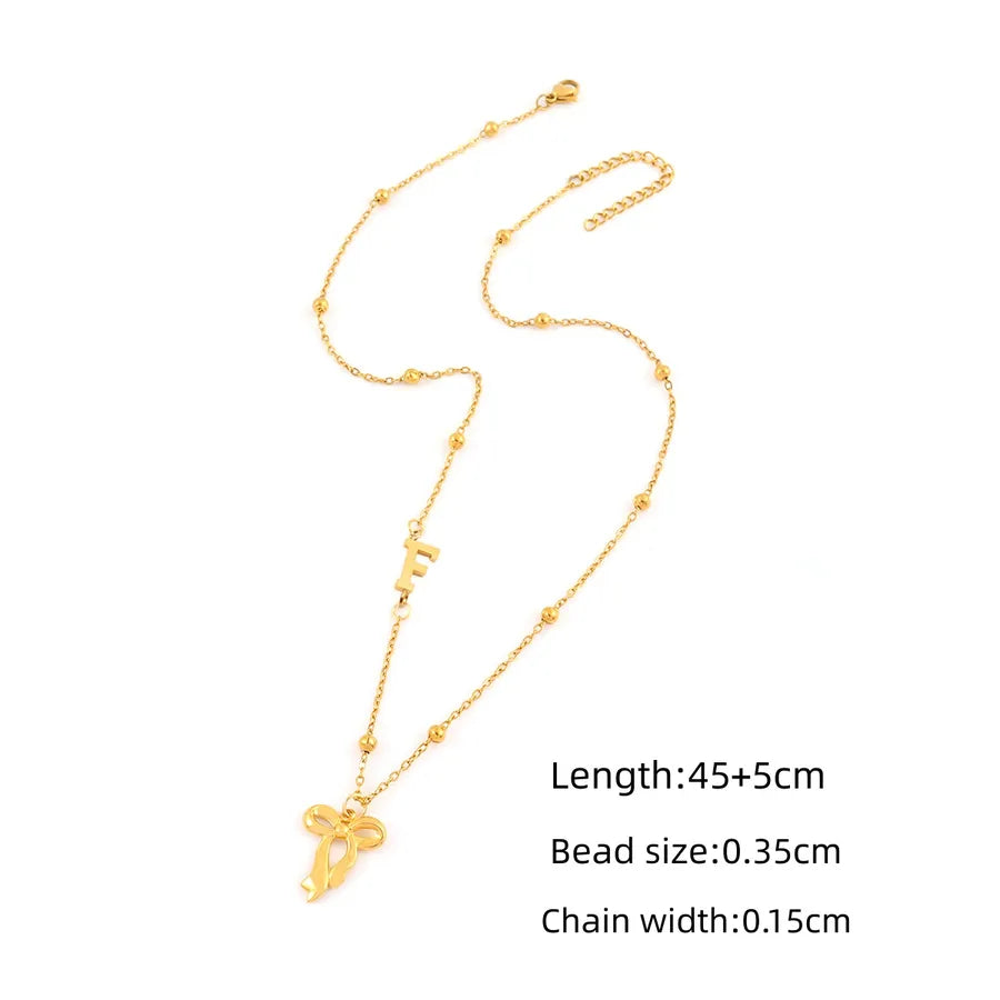 18K Gold Plated Bow Initial Pendant Necklace Gold F