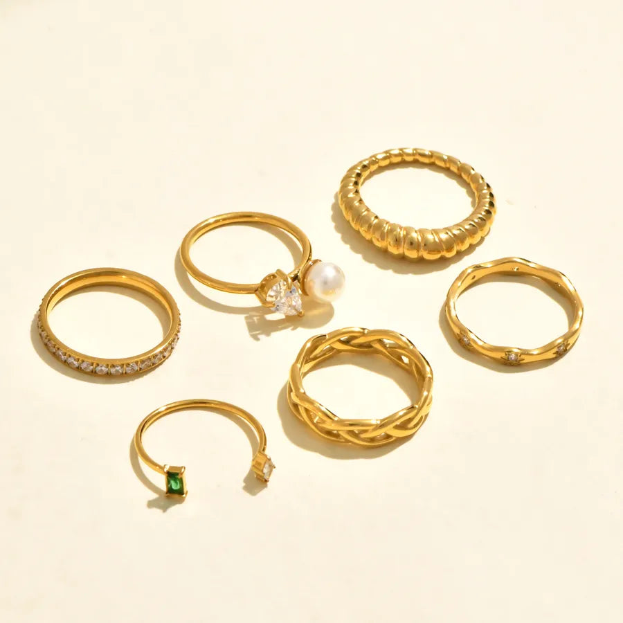 Gold Plated Pearl Zircon Wave Ring