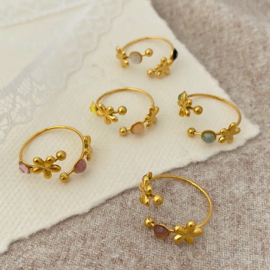 Gold Plated Flower Open Ring for Women