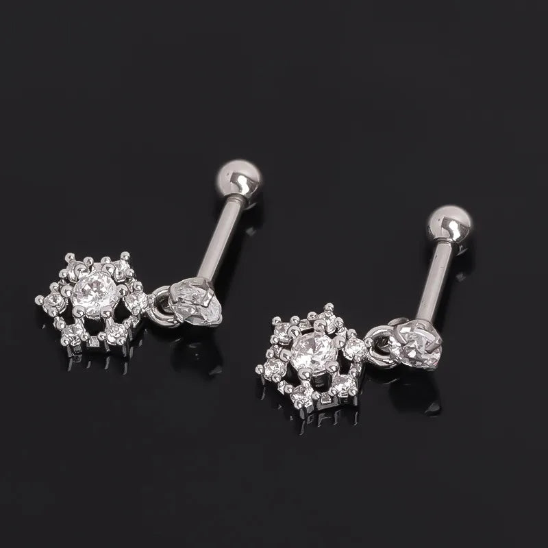 Gold Snowflake Stainless Steel Stud Earrings
