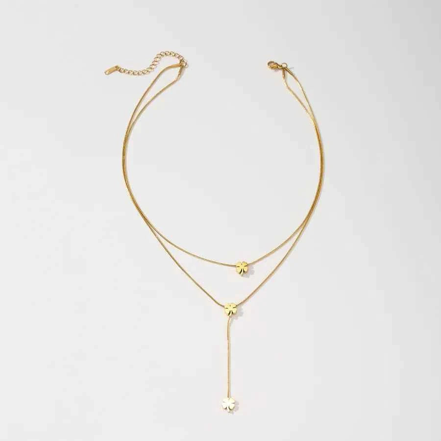 Gold & Silver Four-Leaf Clover Tassel Necklace