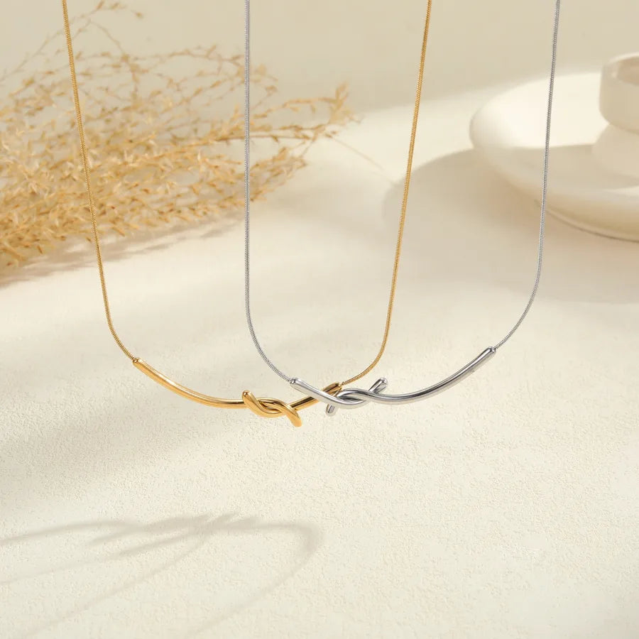 18K Gold Twisted Pendant Stainless Steel Necklace