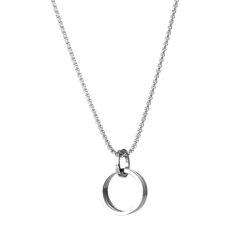 Double Ring Titanium Steel Pendant Necklace