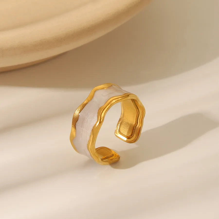 Retro Irregular Gold Stainless Steel Ring Adjustable Opening W1044C