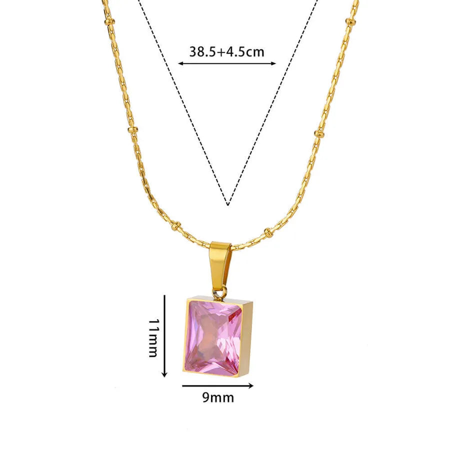 Colorful Zirconia Geometric Pendant Necklace 2
