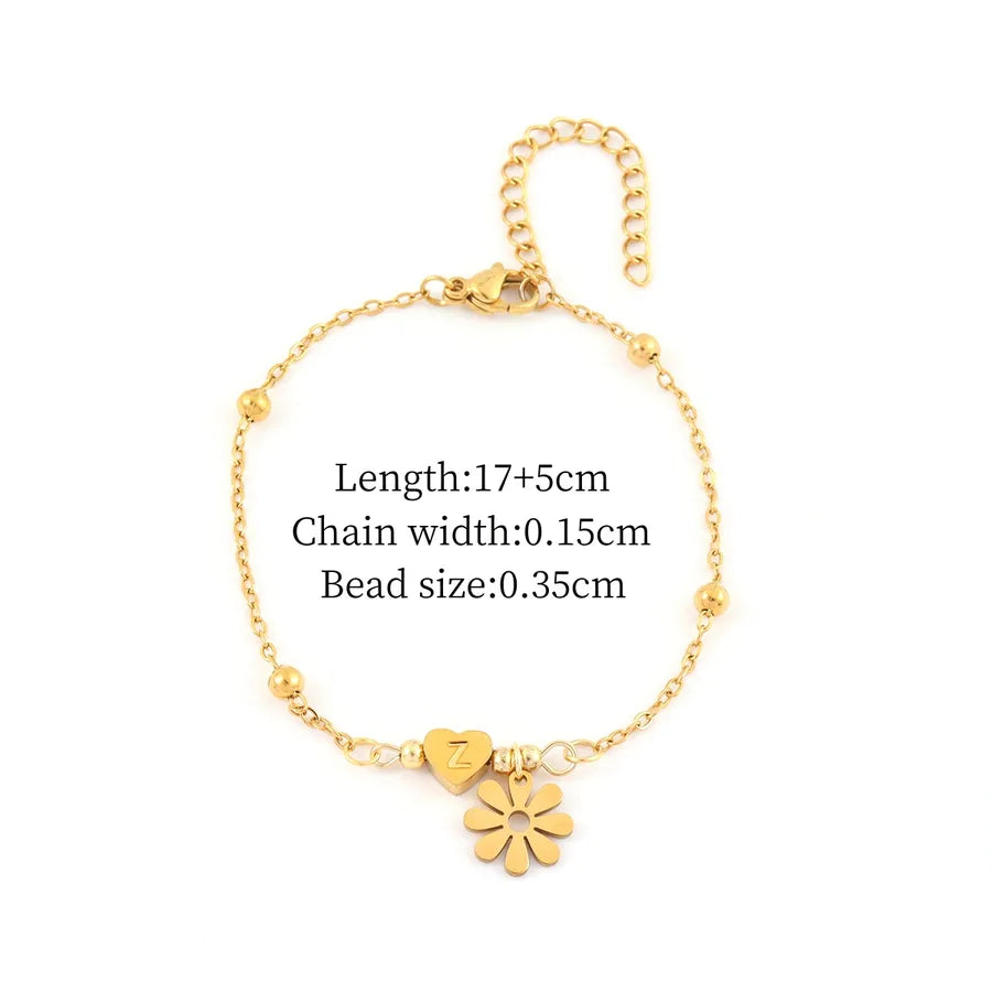 Gold Daisy Heart Stainless Steel Bracelet Gold Z