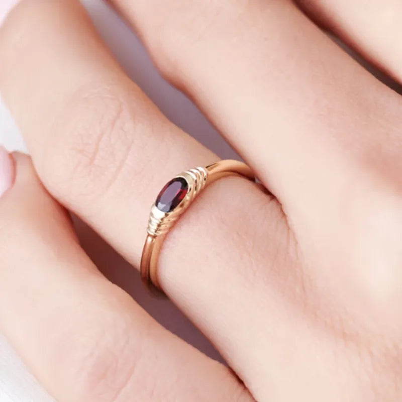 18K Gold Plated Red Zirconia Titanium Ring Gold No. 8 A1441