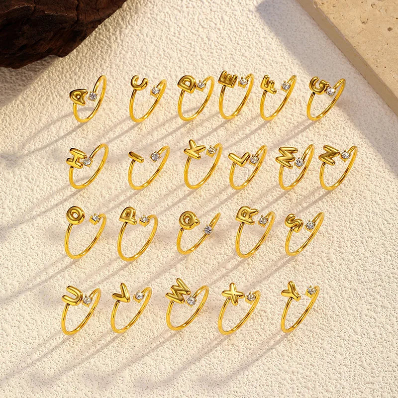 Gold Plated Adjustable Letter Ring for Women