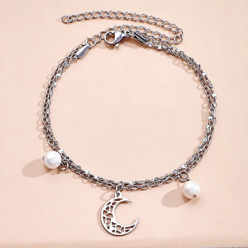 Silver Ocean Charm Layered Bracelet for Women
