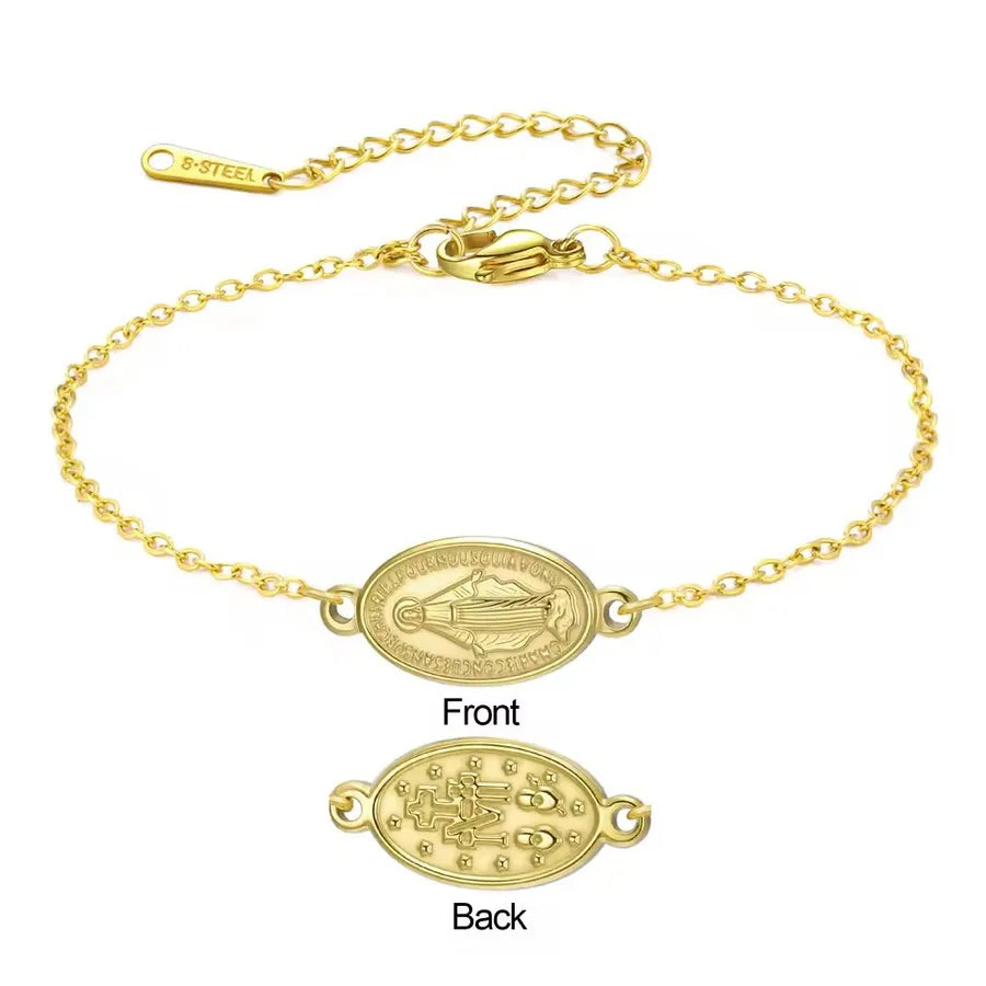 Stainless Steel Virgin Mary Bracelet – Black & Red Rope Gold-Cross chain