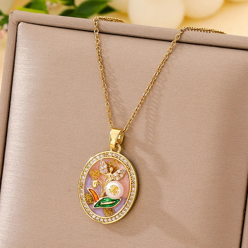 Boho Floral Pendant Necklace – Titanium Steel B012- Gold