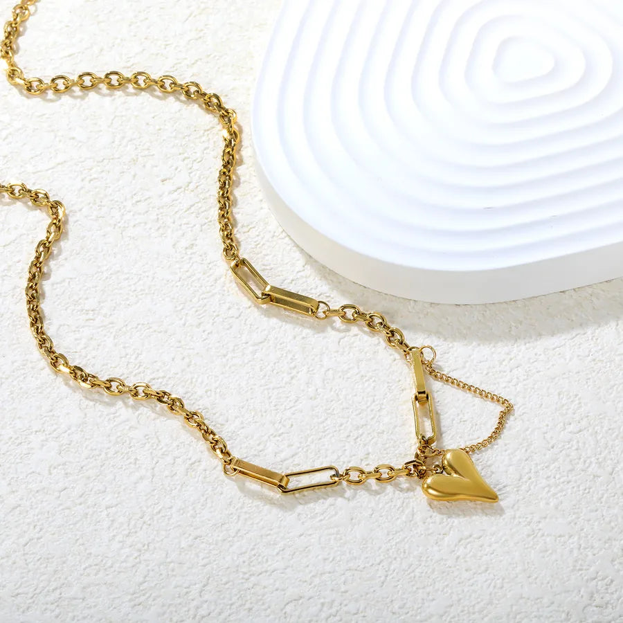 Gold Heart Pendant Necklace – Stainless Steel